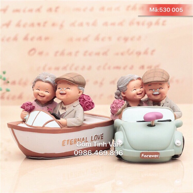 Tượng ông bà đi thuyền,  mã 530005, gốm sứ bát tràng, tinh vân