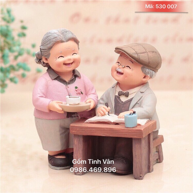 Tượng cặp đôi ông bà ,uống trà, đọc sách, mã 530007,gốm sứ bát tràng tinh vân