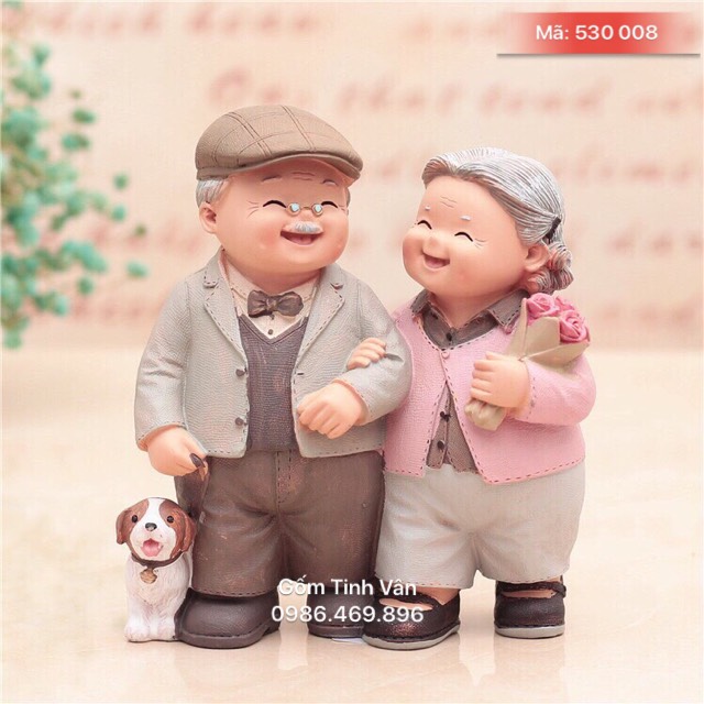 Tượng ông bà đi dạo,  mã 530008, gốm sứ bát tràng tinh vân