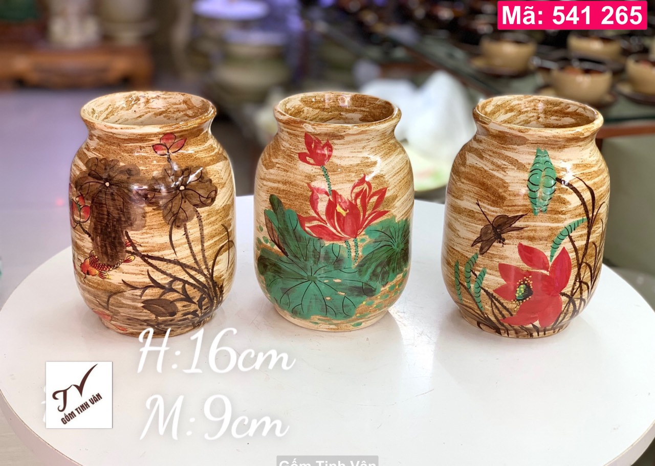 1 chiếc lọ, hoa, bình bông, mã 541265, men gốm nâu vàng, cao 16 cm, gốm bát tràng, tinh vân