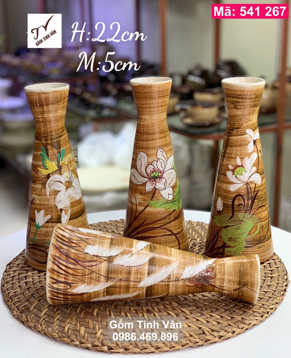 1 chiếc lọ, hoa, bình bông, mã 541267, cao 22cm, vẽ tay, gốm bát tràng, tinh vân