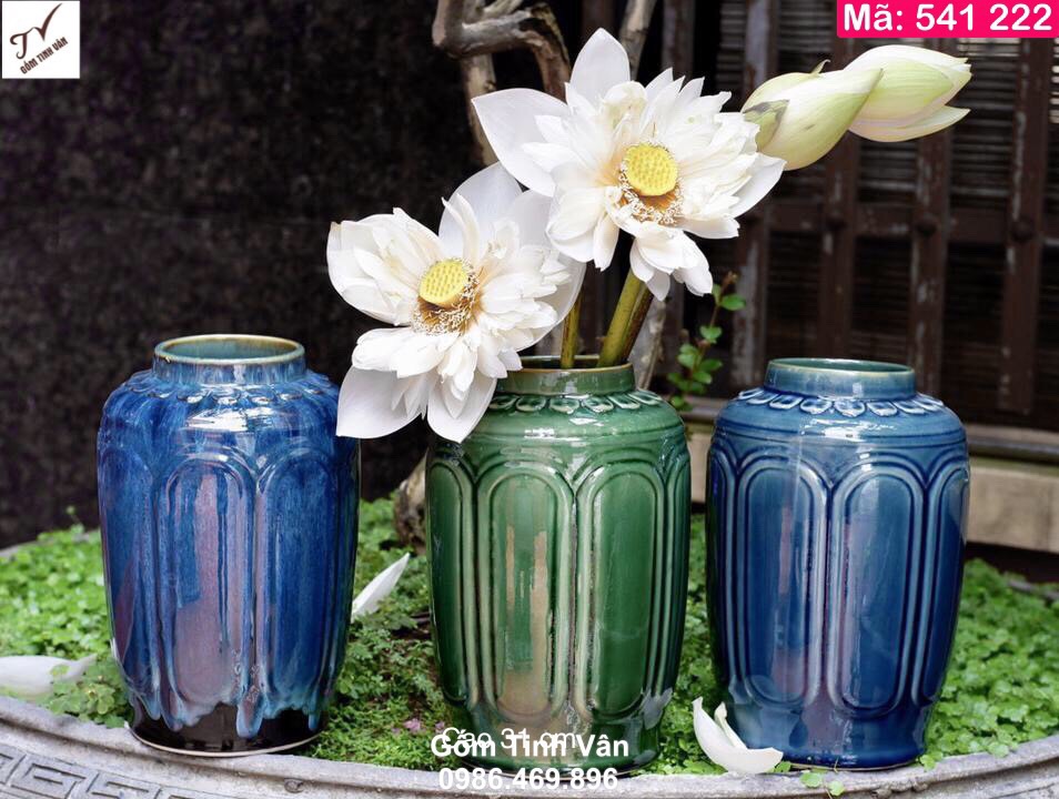 Bình hoa dáng đài sen cao 31 cm, mã 541222, men xanh lam hoả biến, xanh ngọc lục bảo, cắm hoa sen rất đẹp, giá báo cho 1 chiếc, lọ hoa gốm bát tràng cao cấp