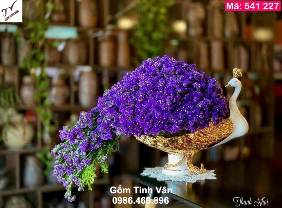 Bình bông thiên nga vẽ vàng 24 k đẳng cấp, mã 541227, chậu hoa nghệ thuật để bàn, trang trí nội thất sang trọng, lọ hoa gốm tinh vân cao cấp