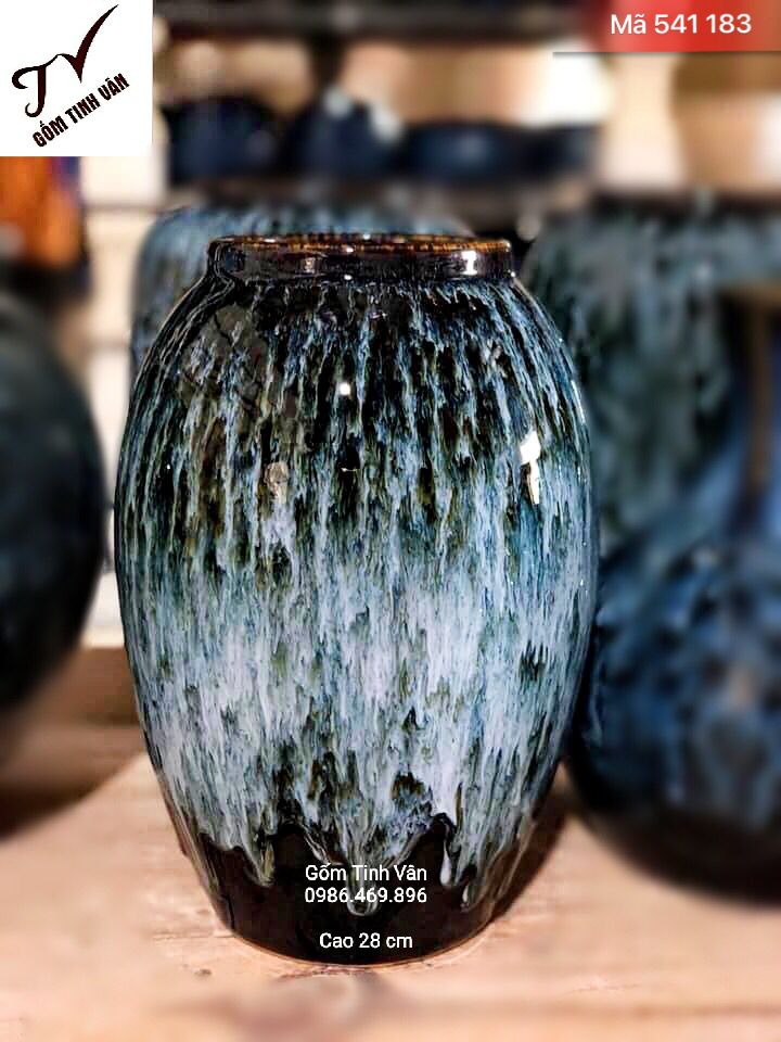 Bình gốm độc đáo men đá cẩm thạch, mã 541183, cao 28 cm, gốm sứ bát tràng, tinh vân