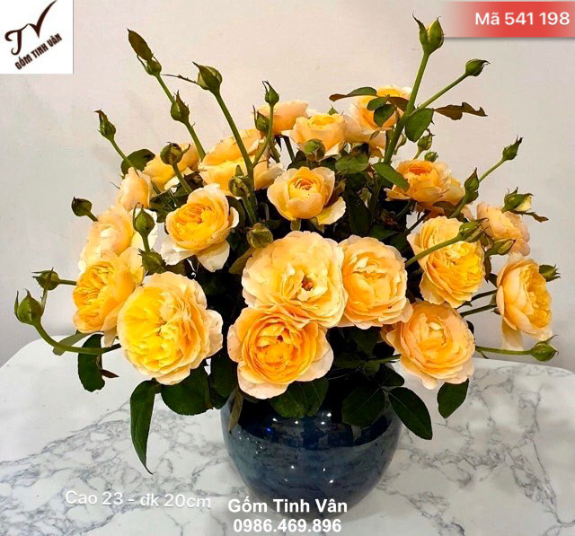 Bình bông dáng tròn men hoả biến, đá cẩm thạch, mã 541198, cao 23 dk 20 cm, trang trí phòng khách, gốm bát tràng tinh vân