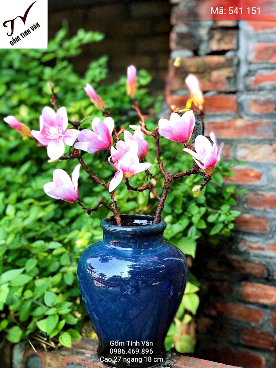 Bình bông men kính đen hoả biến, mã 541151, cao 27 ngang 18 cm, gốm bát tràng, tinh vân