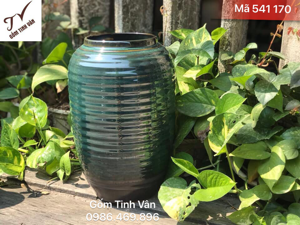 Bình bông nghệ thuật, mã 541170, vân gốm vuốt, dáng tròn, cao 30 cm, gốm sứ bát tràng, tinh vân