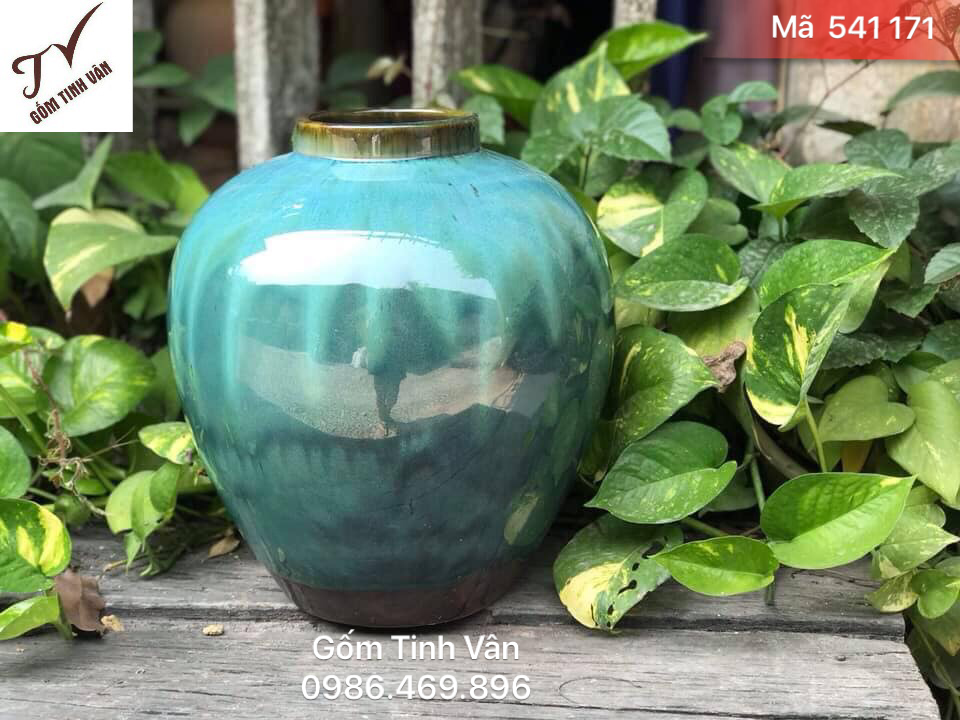 Bình bông nghệ thuật, mã 541171, gốm vuốt tay, dáng tròn, cao 28cm, gốm sứ bát tràng, tinh vân