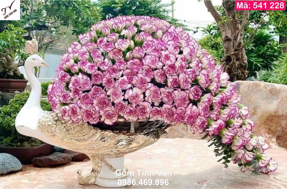 Bình bông thiên nga bạch kim đẳng cấp, mã 541228, chậu hoa nghệ thuật để bàn, trang trí nội thất sang trọng, lọ hoa gốm tinh vân cao cấp