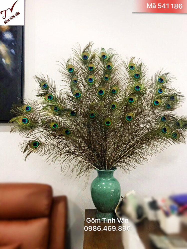 Bình cắm lông công phong thủy, mã 541186,cao 30 cm, lông công sắc màu, ý nghĩa vinh hoa phú quý, gốm sứ bát tràng, tinh vân