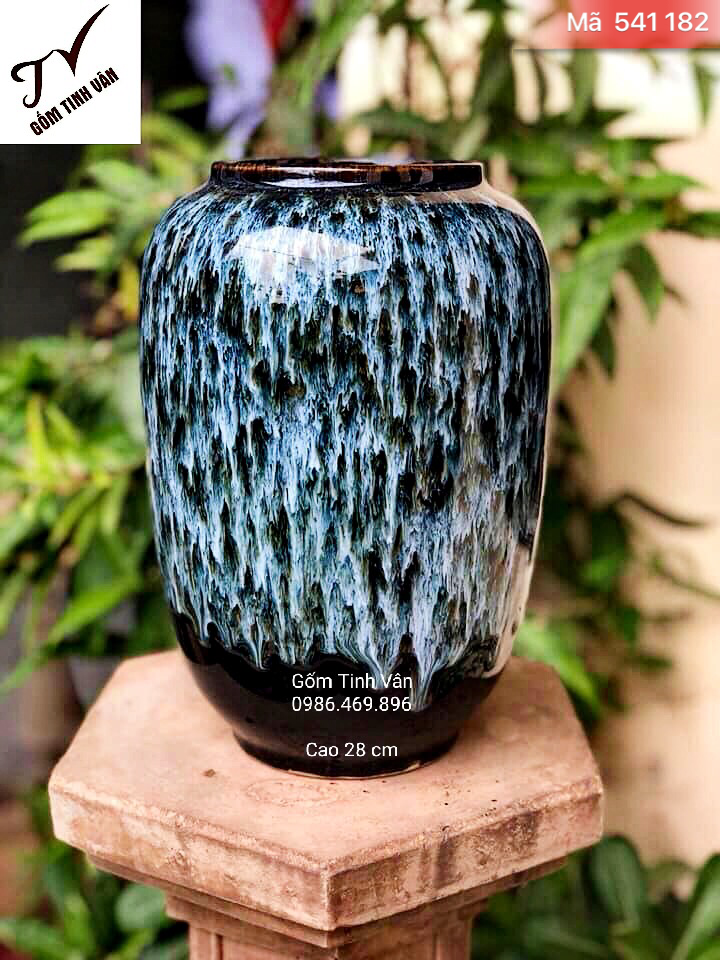 Bình gốm độc đáo men đá cẩm thạch, mã 541182, cao 28 cm, gốm sứ bát tràng, tinh vân