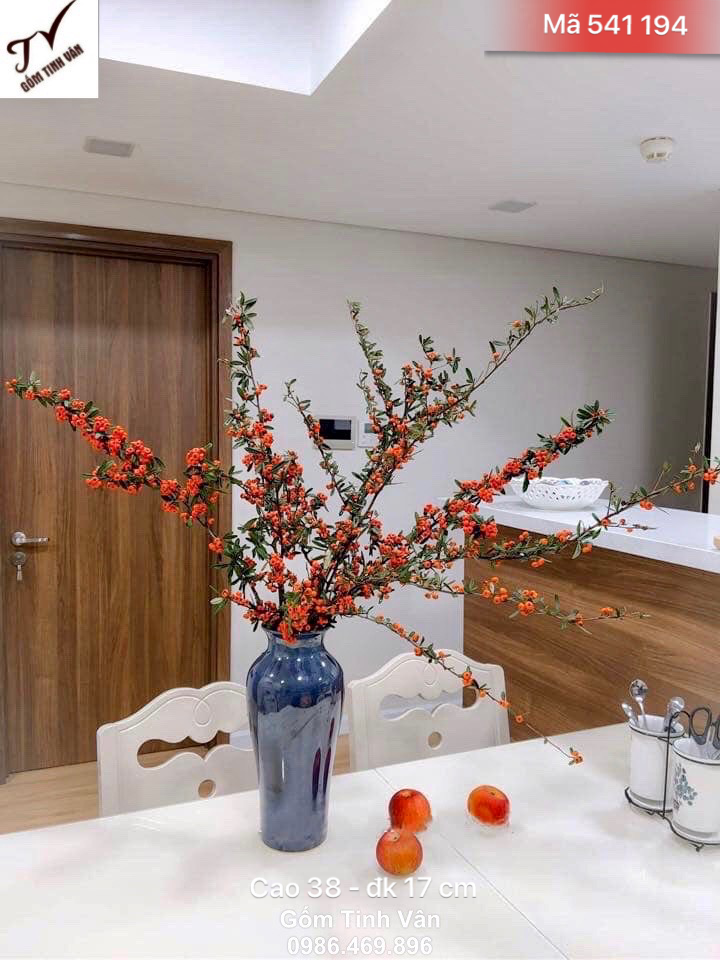 Bình hoa nghệ thuật men xanh hoả biến, mã 541194, cao 38 x đk 17 cm, bình trưng bông đẹp, sang trọng, trang trí nội thất, gốm sứ bát tràng tinh vân