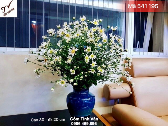 Bình hoa nghệ thuật men xanh hoả biến, mã 541195, cao 30 x đk 20 cm, bình trưng bông đẹp, cúc hoạ mi, sang trọng, trang trí nội thất, gốm sứ bát tràng tinh vân