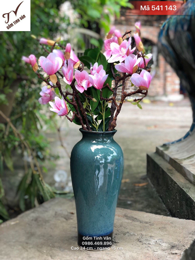 Bình trưng bông nghệ thuật, mã 541143, men xanh hoả biến, nung 2 lửa, cao 34 - ngang 15 cm, phù hợp trưng bày, quà tặng tân gia, gốm bát tràng, tinh vân