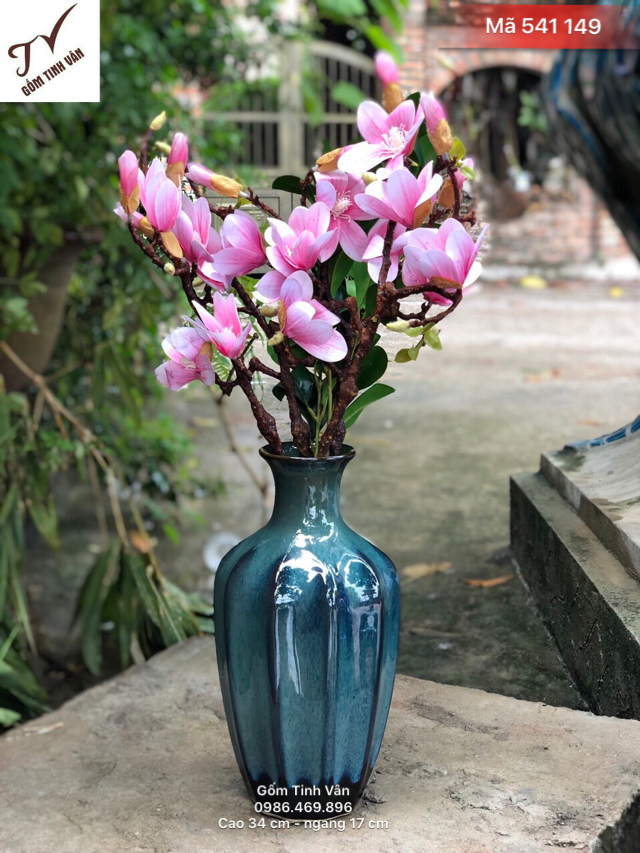 Bình trưng bông nghệ thuật, mã 541149, men xanh hoả biến, nung 2 lửa, cao 34 - ngang 17 cm, phù hợp trưng bày, quà tặng tân gia, gốm bát tràng, tinh vân