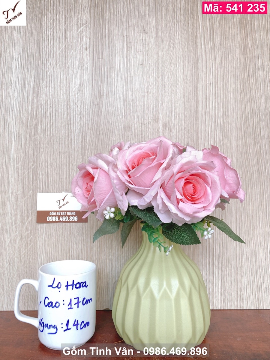 Bình bông trang trí, mã 541235, men xanh, cắm hoa, trưng bày, gốm sứ bát tràng tinh vân