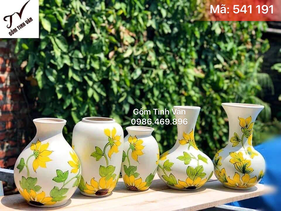 Bộ 5 bình bông nghệ thuật, mã 541191, vẻ đẹp ánh nắng, cao 25-27-30 cm, gốm sứ bát tràng, tinh vân