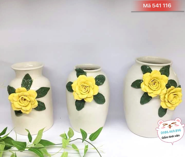 Bộ bình gốm nghệ thuật, độc đáo, đẹp nhất, mã 541116,men trắng vẽ hoa, gốm bát tràng, tinh vân