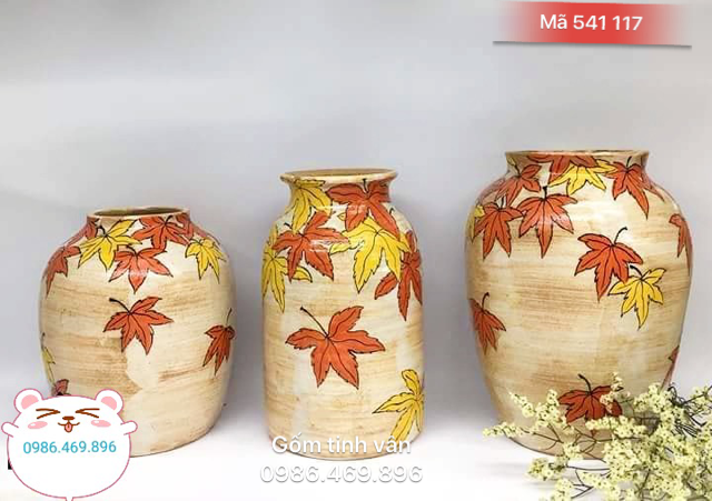 Bộ bình gốm nghệ thuật, độc đáo, đẹp nhất, mã 541117,men cổ vẽ lá, gốm bát tràng, tinh vân