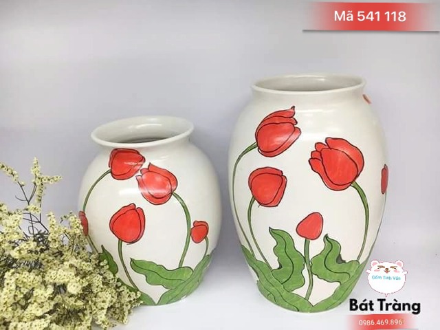 Bộ bình gốm nghệ thuật, độc đáo, đẹp nhất, mã 541118,men trắng vẽ sen, gốm bát tràng, tinh vân