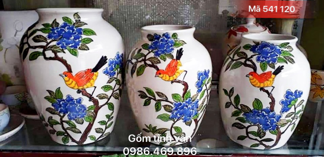 Bộ bình gốm nghệ thuật, độc đáo, đẹp nhất, mã 541120,men trang vẽ hoa, gốm bát tràng, tinh vân