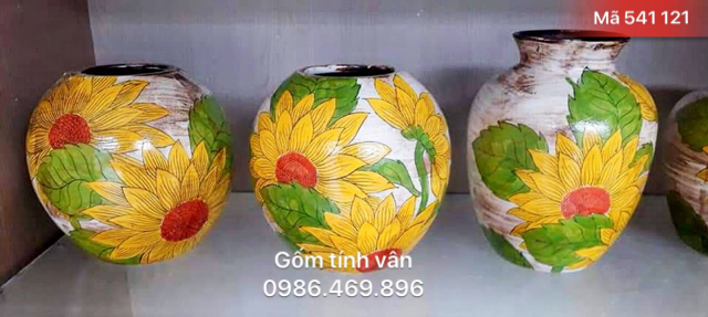 Bộ bình gốm nghệ thuật, độc đáo, đẹp nhất, mã 541121,men trang vẽ hoa, gốm bát tràng, tinh vân