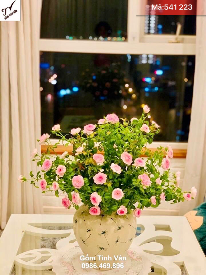 Vò gốm men rạn cổ vẽ chuồn kim, cao 25 cm, mã 541223, cắm bông, trang trí phòng khách, sang trọng, cổ điển, bình hoa men rạn cổ bát tràng