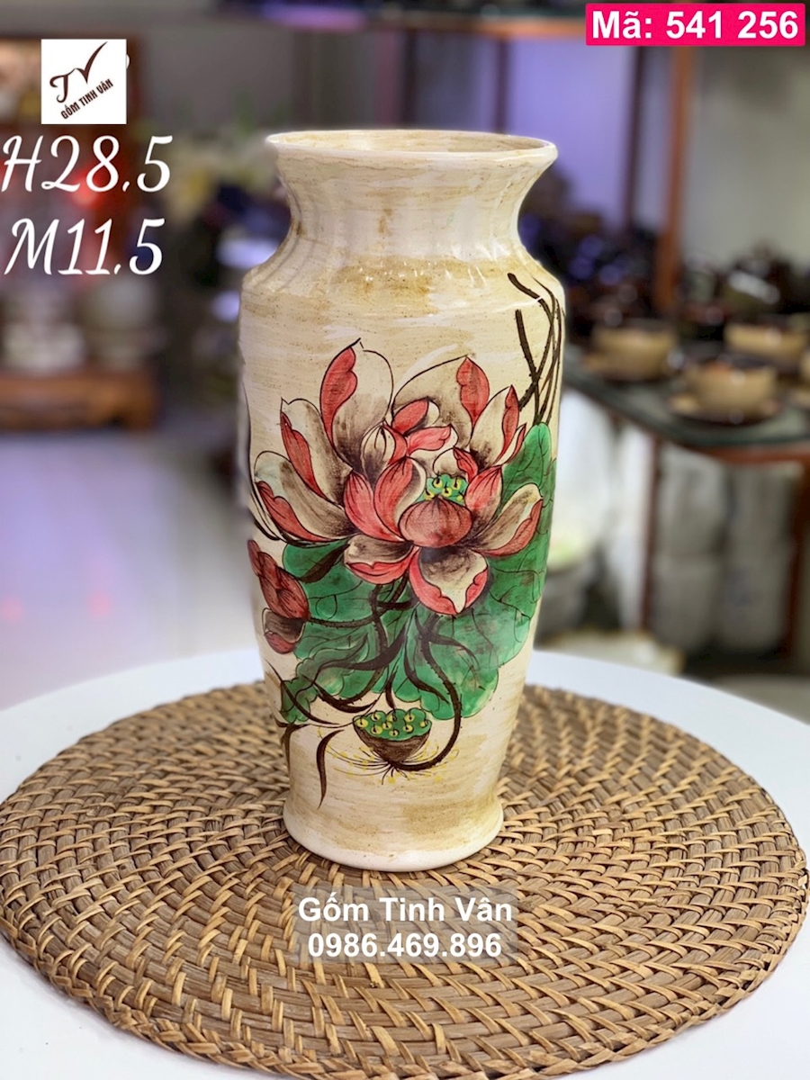 Lọ hoa, bình bông, mã 541256, men gốm nâu vàng, cao 29.5 cm, vuốt tay, gốm bát tràng, tinh vân