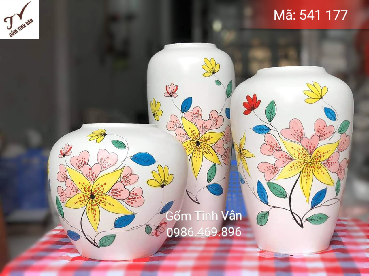 Set 3 bình bông nghệ thuật, mã 541177, hoa văn vẽ tay siêu đẹp, dễ thương, cao 23-27-30 cm, gốm sứ bát tràng, tinh vân