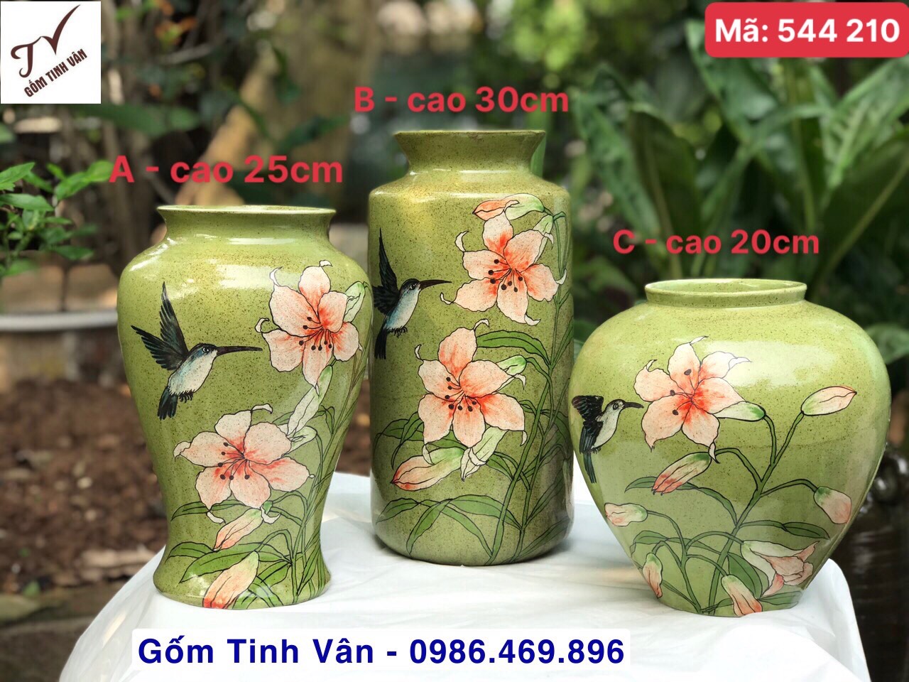 1 chiếc bình gốm trang trí, trưng bông, mã 544210, cao 20-25-27-30 cm cm, gốm sứ  men nâu vàng, xanh rêu, xanh dương, vẽ tay chim hoa, chuồn chuồn hoa ly, gốm vuốt tay mộc mạc, gốm bát tràng tinh vân