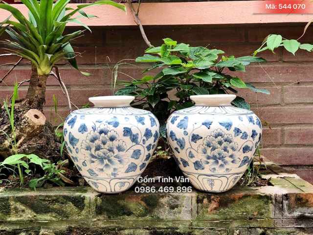 Bình gốm men rạn cổ, cao 33 cm, mã 544 070, vẽ hoa phù dung, gốm bát tràng, tinh vân