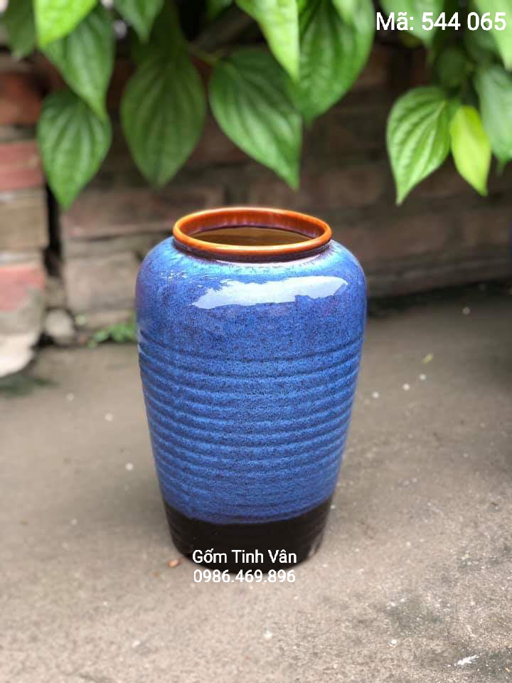 Bình bông men xanh biển, màu đá, mã 544065, hoả biến, cao từ 20-30 cm, gốm bát tràng, tinh vân