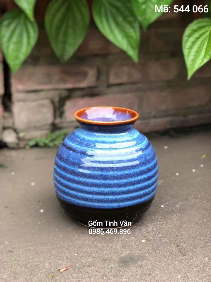 Bình bông men xanh biển, màu đá, mã 544066, hoả biến, cao từ 20-30 cm, gốm bát tràng, tinh vân