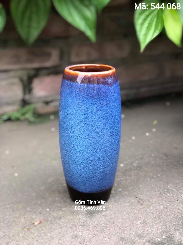 Bình bông men xanh biển, màu đá, mã 544068, hoả biến, cao từ 20-30 cm, gốm bát tràng, tinh vân