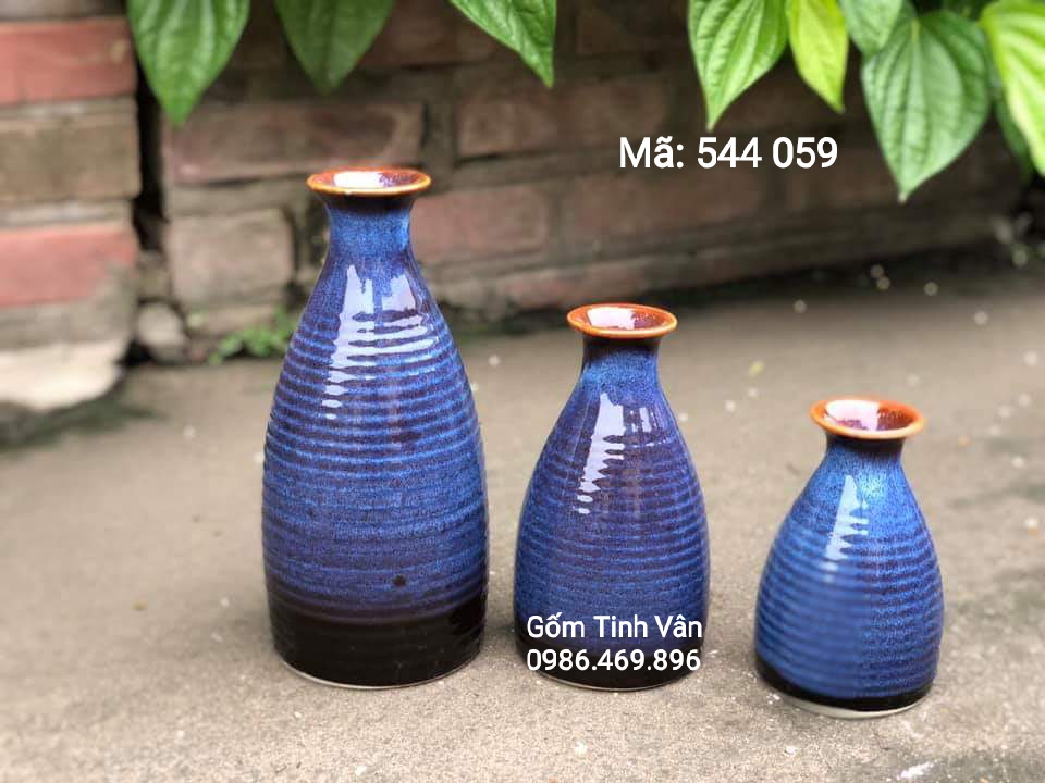 Bộ 3 bình cắm hoa men hoả biến, mã 544059, gốm bát tràng, tinh vân 12-18-25 cm