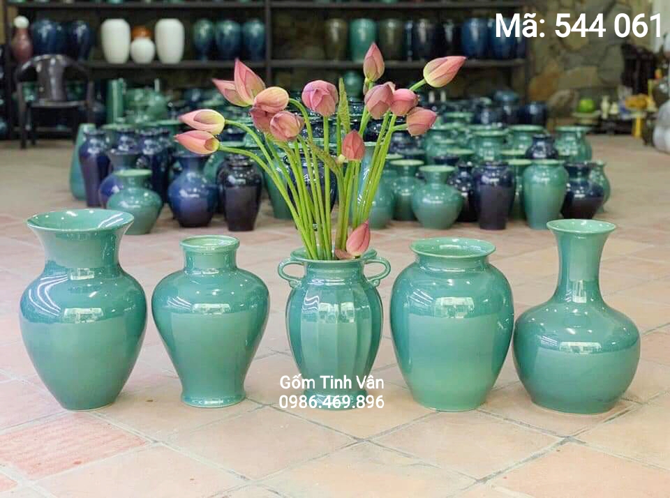 Bộ 5 lọ nghệ thuật xanh ngọc bích, mã 544061, men hoả biến, gốm bát tràng, tinh vân