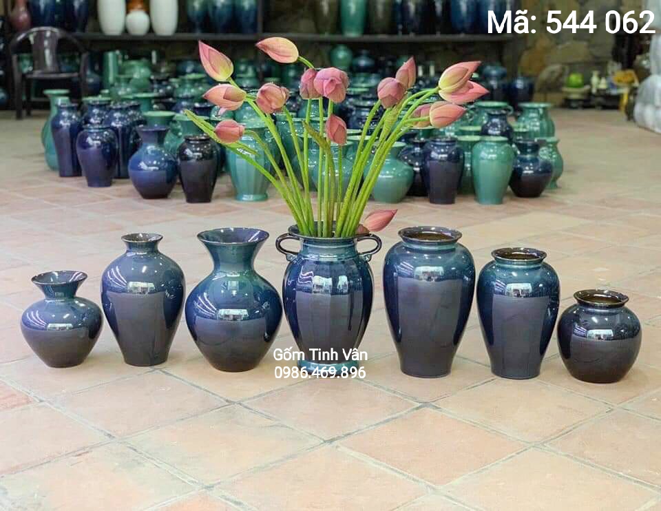 Bộ sưu tập 7 bình nghệ thuật, mã 544062, men xanh đá hoả biến, gốm bát tràng, tinh vân