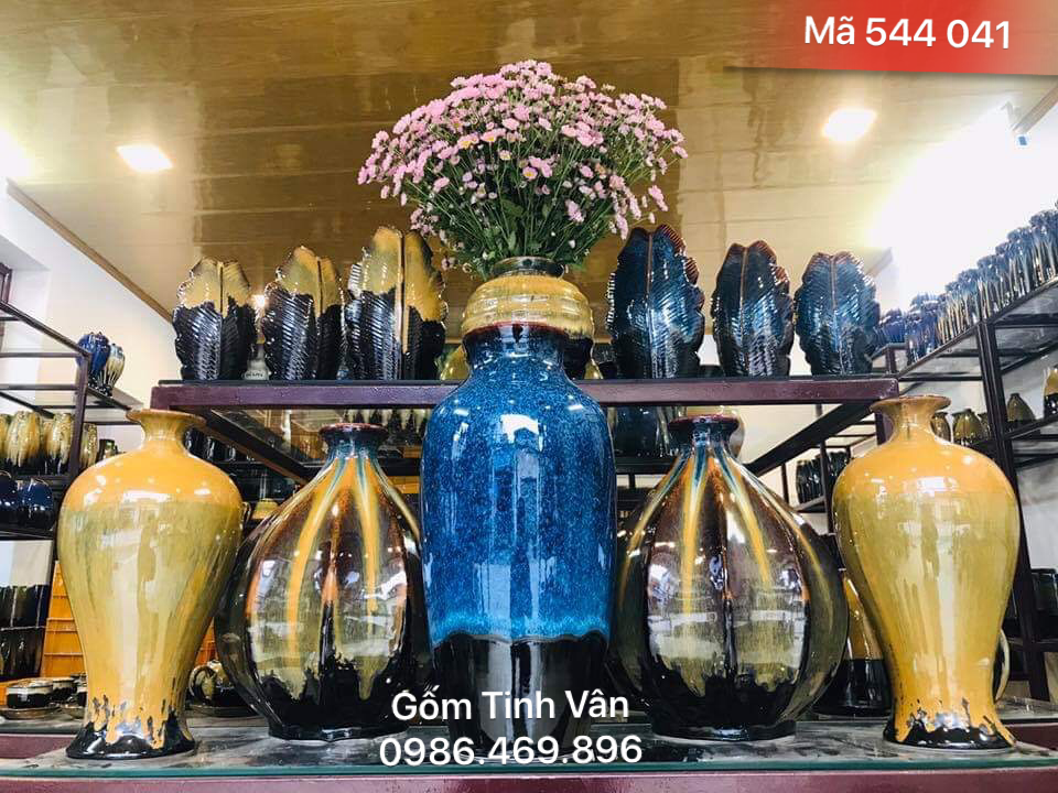 Bình bông nghệ thuật men hoả biến đẹp, mã 544042, gốm sứ bát tràng, tinh vân