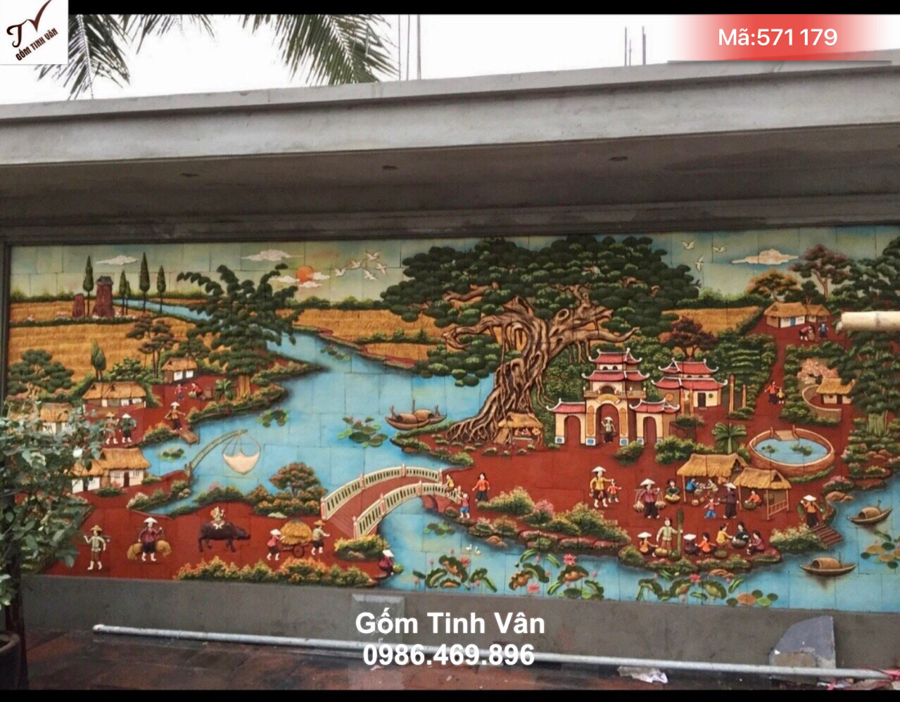 Tranh gốm ghép đắp nổi 3D, mã 571179, màu bền vĩnh cửu, ko đóng rêu, chất liệu gốm bát tràng, hoa văn chạm khắc tinh xảo, trang trí sân vườn, tiểu cảnh, tranh gốm bát trang cao cấp