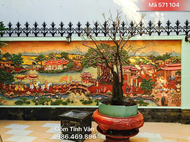 Tranh gốm đắp nổi, mã 571104, cảnh vinh quy bái tổ, tranh gốm ghép khổ lớn, gốm bát tràng, tinh vân