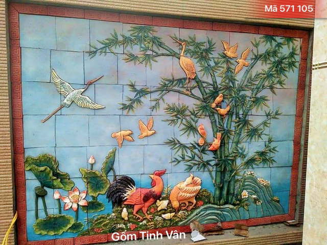 Tranh gốm đắp nổi, mã 571105, phong cảnh thiên nhiên, tranh gốm ghép khổ lớn, gốm bát tràng, tinh vân