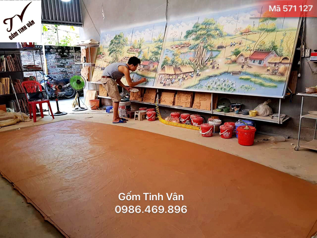 Tranh gốm ghép, đắp nổi, mã 571127, tranh gắn tường, sân vườn, tranh khổ lớn, nhận sản xuất theo yêu cầu, gốm sứ bát tràng, tinh vân