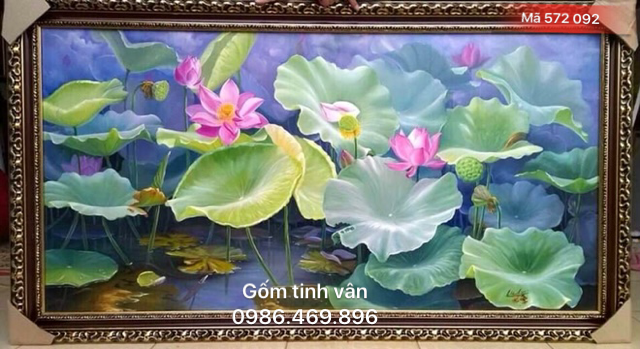 Tranh gốm sứ vẽ tay cảnh đầm sen, mã 572092, gốm bát tràng, tinh vân