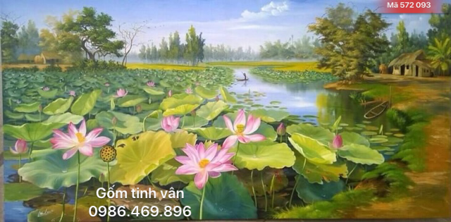 Tranh gốm sứ vẽ tay cảnh đầm sen, mã 572093, gốm bát tràng, tinh vân