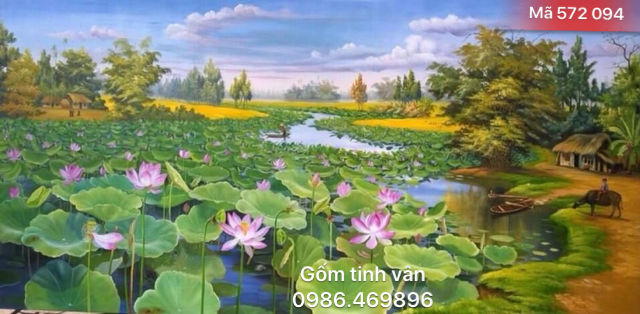 Tranh gốm sứ vẽ tay cảnh đầm sen, mã 572094, gốm bát tràng, tinh vân