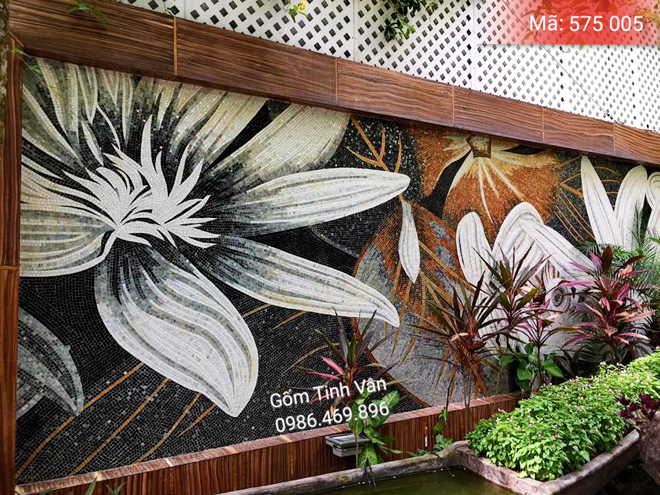 Tranh ghép mosiac nghệ thuật, mã 575005, dán tường, trang trí tiểu cảnh sân vườn, gốm bát tràng, tinh vân