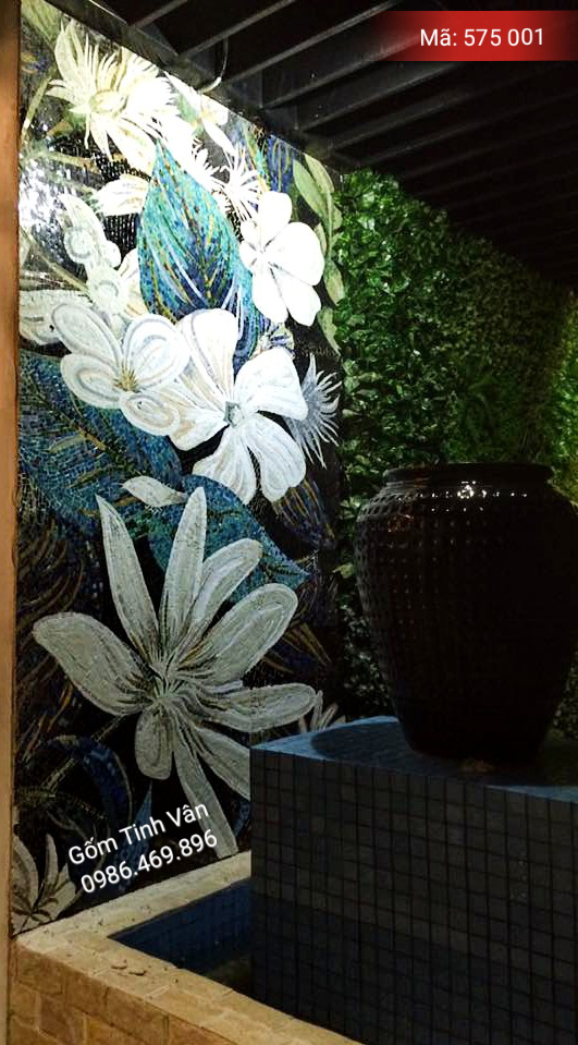 Tranh gốm ghép mosiac cỡ lớn, mã 575001, hoa lan trắng, gốm bát tràng, tinh vân