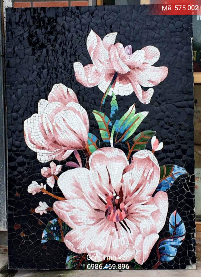 Tranh gốm ghép mosiac cỡ lớn, mã 575002, hoa lan hồng, gốm bát tràng, tinh vân, nhận đặt theo yêu cầu