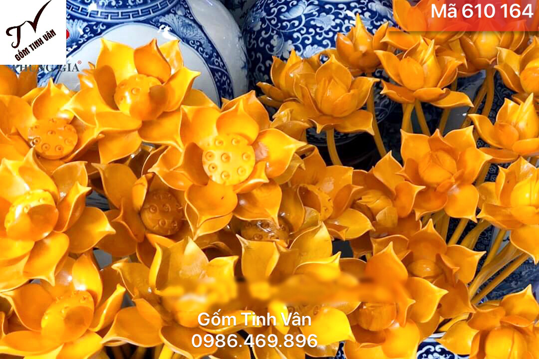 Bộ 10 bông sen gỗ, mã 610164, bông sen, nụ sen, búp sen, lá sen, gốm tinh vân