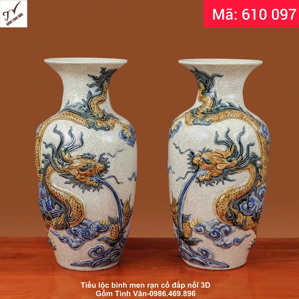 Tổng hợp các mẫu tiểu lục bình, lộc bình men rạn cổ, mã 314073, hoa văn đắp nổi 3D cao cấp, cá chép hoa sen, chim công hoa đào, vinh hoa phú quý, phúc lộc thọ, cao 30-40-50 cm, trưng bày, đồ thờ cúng, gốm sứ bát tràng tinh vân